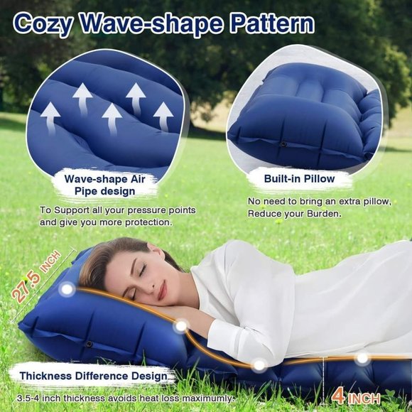 Built-in Camping Sleeping Pad Inflatable Sleeping Mat with Pillow Foot Pump Camp - Picture 6 of 11